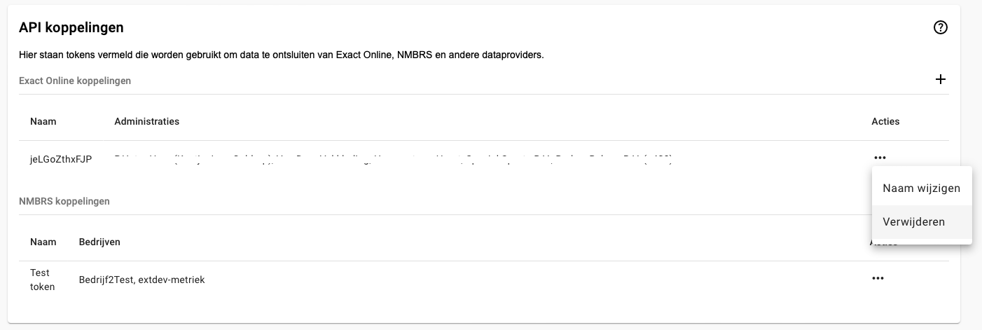 Screenshot Exact Online koppeling verwijderen