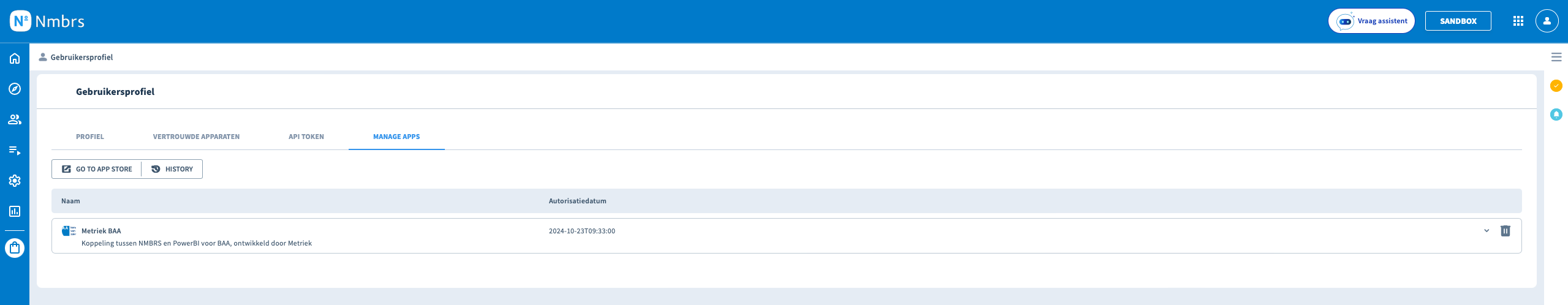 Screenshot NMBRS koppeling verwijderen