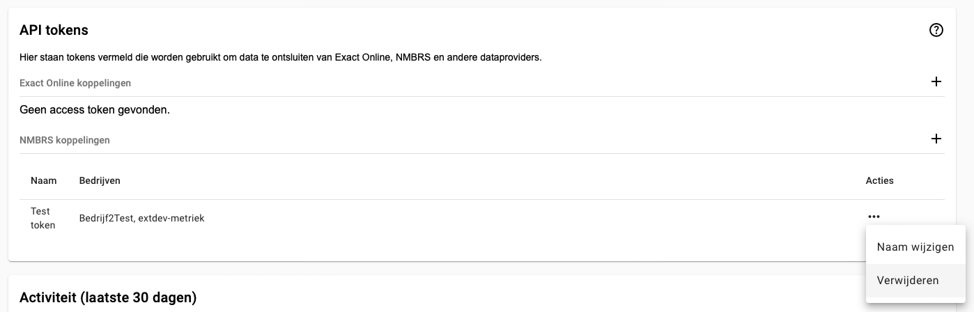 Screenshot NMBRS koppeling verwijderen